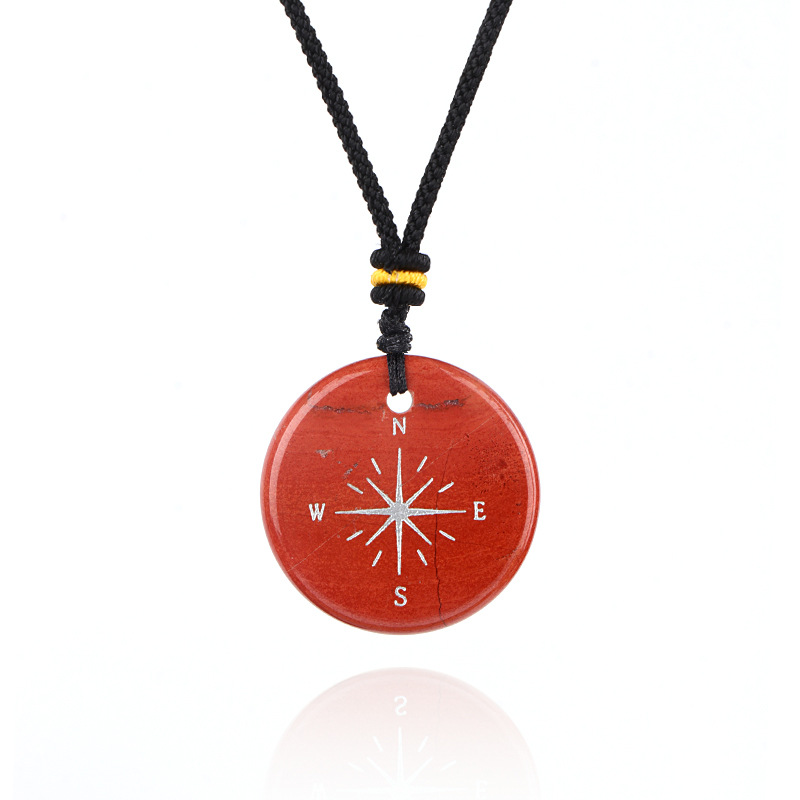 Natural Stone Viking Compass Pendant Necklace, Vegvisir Gift